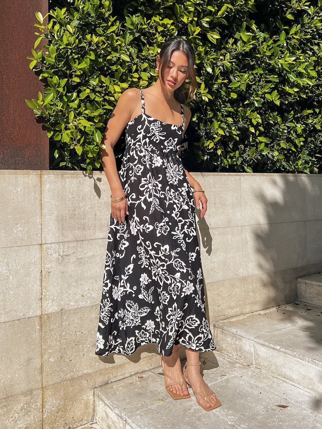 Hibiscus Midi Dress in Black - Stitch And Feather