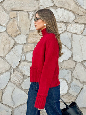 Ring my Line Turtleneck Sweater in Red - Stitch And Feather