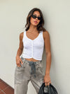 Tobie Ribbed Button Tank in White - Stitch And Feather