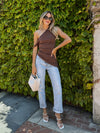 It's a Sign Asymmetrical Top in Brown - Stitch And Feather