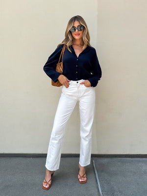 Laurie Button Knit Sweater in Navy - Stitch And Feather