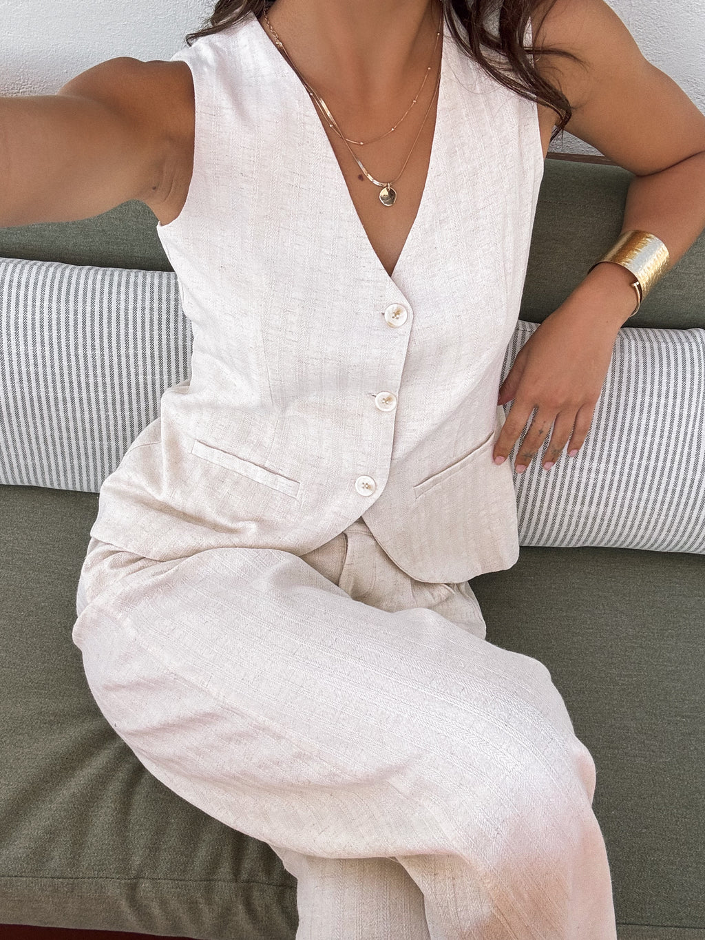 Maeve Stripe Linen Vest - Stitch And Feather
