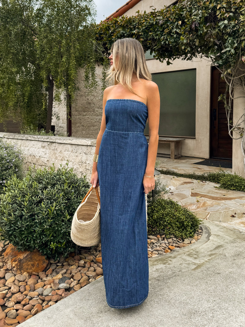 Golden State Denim Maxi Dress - Stitch And Feather