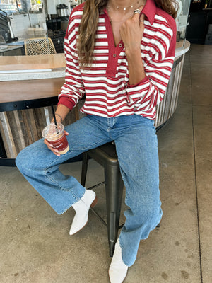 Seeing Red Stripe Knit Top - Stitch And Feather