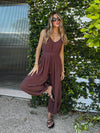 Cotton gauze parachute jumpsuit- IJ34057, Chocolate - Stitch And Feather