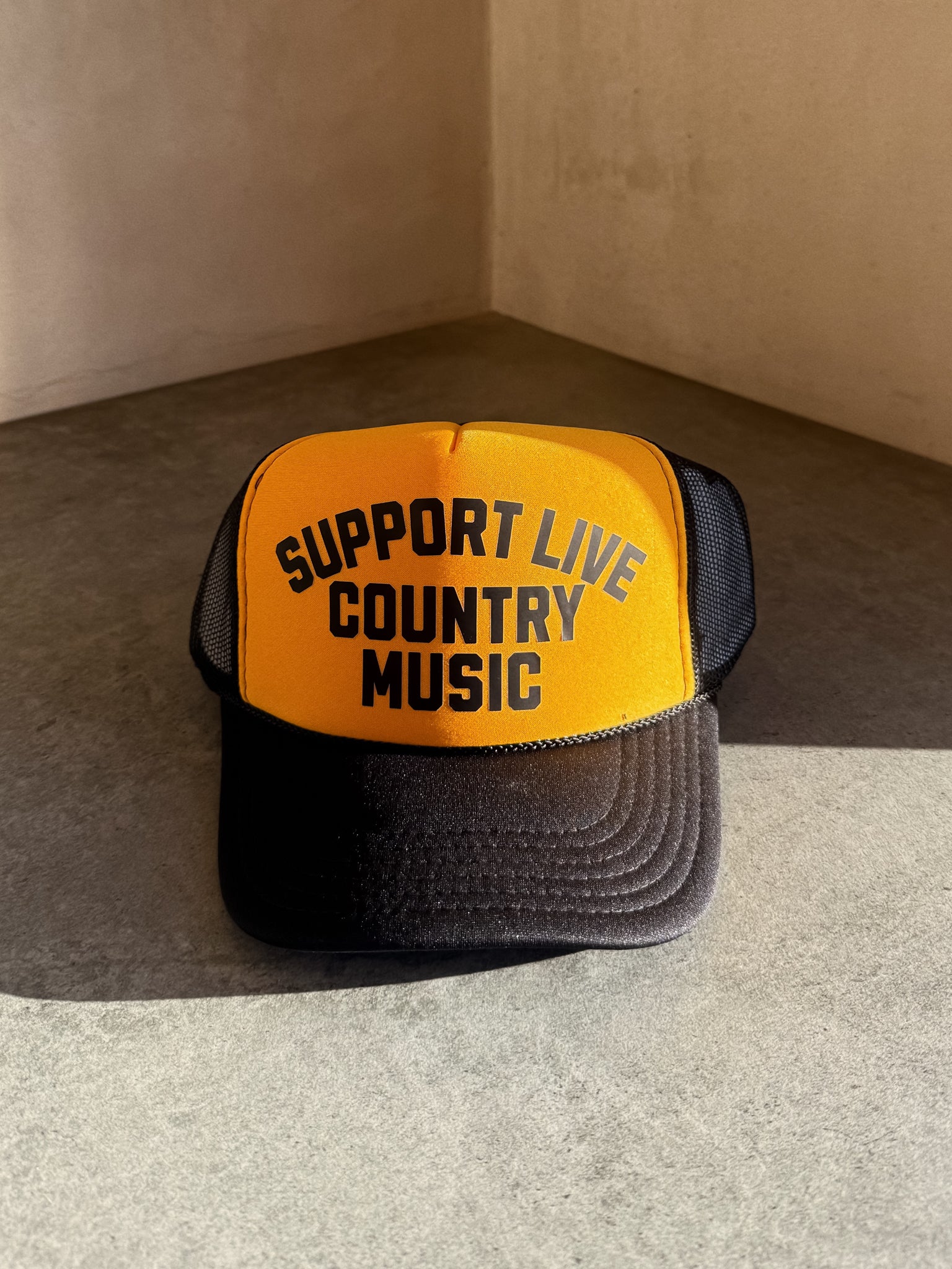 Support Live Country Music Trucker Hat Support Live Music Trucker Hat – Black Mesh Back Cap – Cult  main image 3