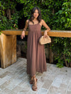 Espresso Linen Midi Dress - Stitch And Feather