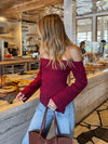 OTS side slit knit top- SWT2405, Burgundy - Stitch And Feather