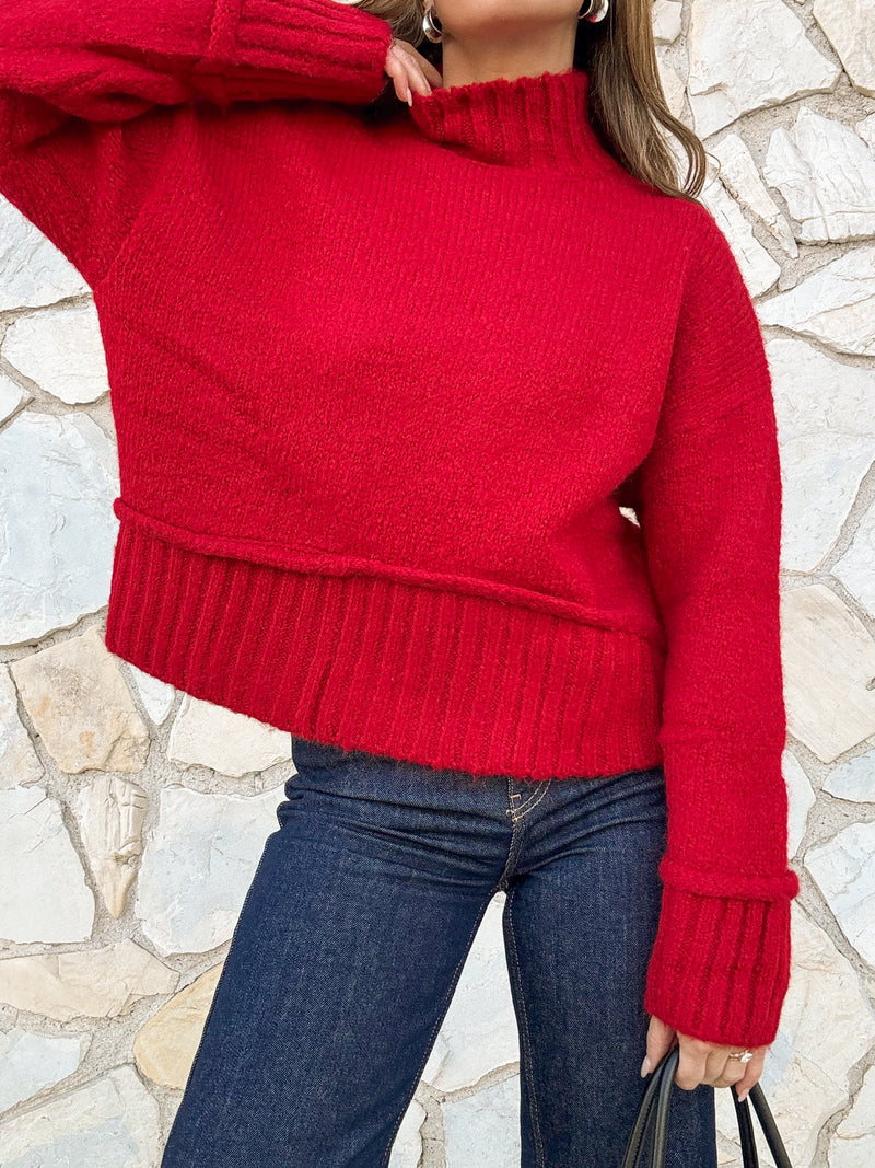 Ring my Line Turtleneck Sweater in Red - Stitch And Feather