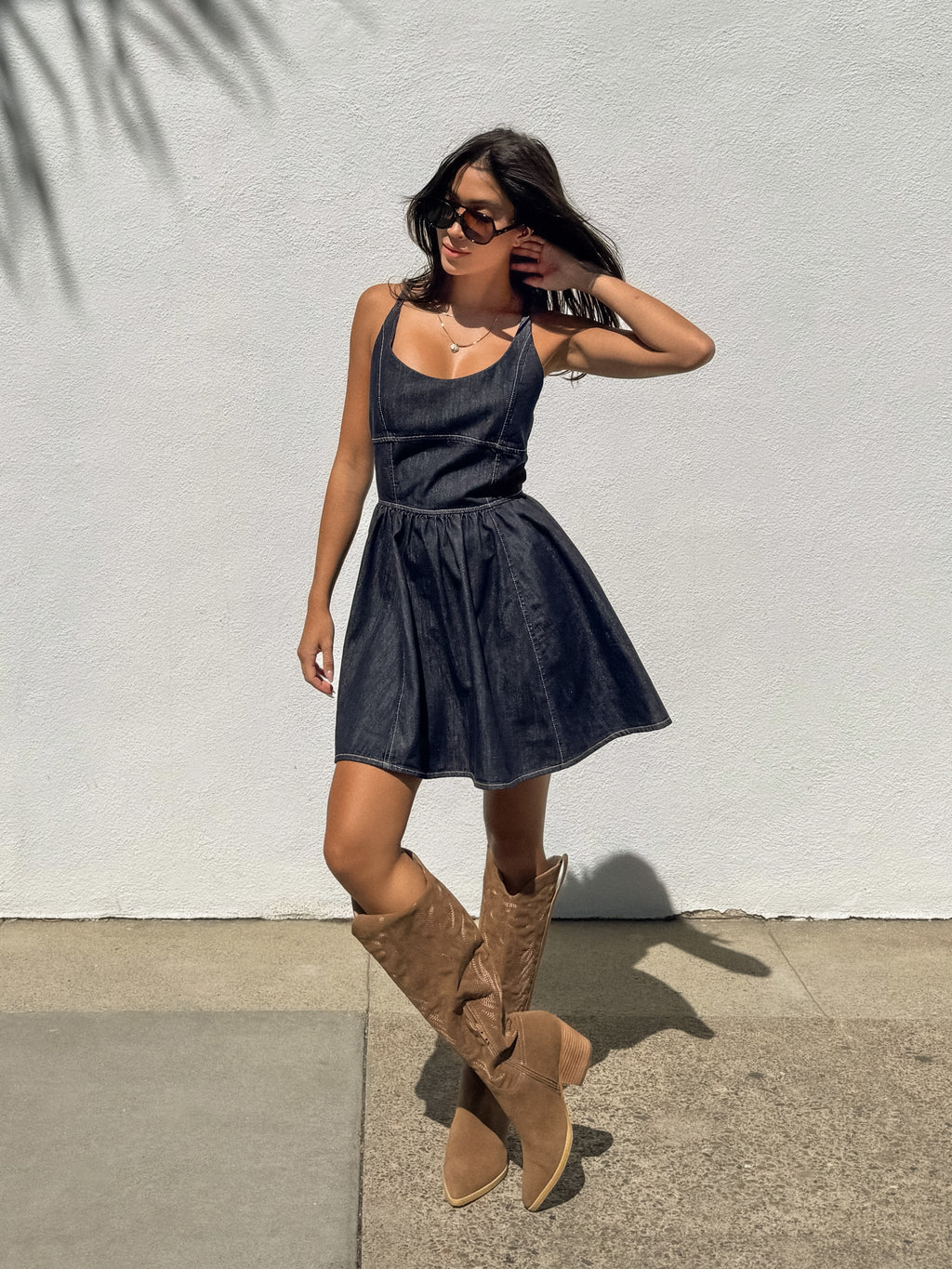Indigo Denim Mini Dress - Stitch And Feather
