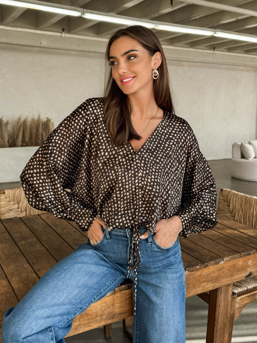 Senara Print Surplice Top