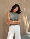 Teagan Twist Shoulder Top in Olive - Stitch And Feather