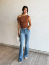 Faye Ruched Top in Brown - Stitch And Feather
