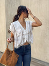 Guessing Game Lace Trim Top in Pearl - Stitch And Feather
