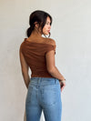 Faye Ruched Top in Brown - Stitch And Feather