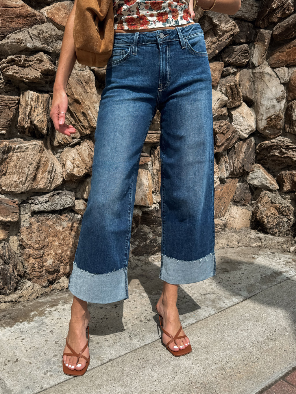 Rowe Cuffed Wide Leg Jeans - Stitch And Feather