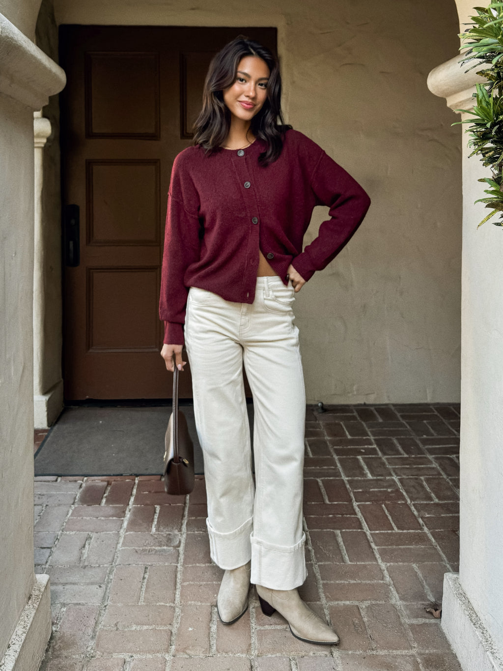 Sangria Button Knit Sweater