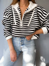 On The Move Stripe Zip Up Sweater - Stitch And Feather