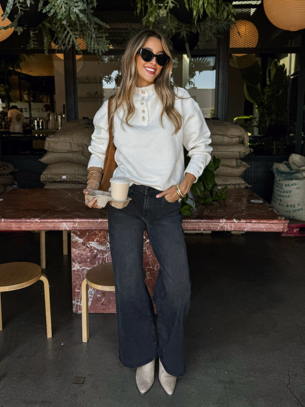 Button collar sweater- SWT5097A, Off white - Stitch And Feather