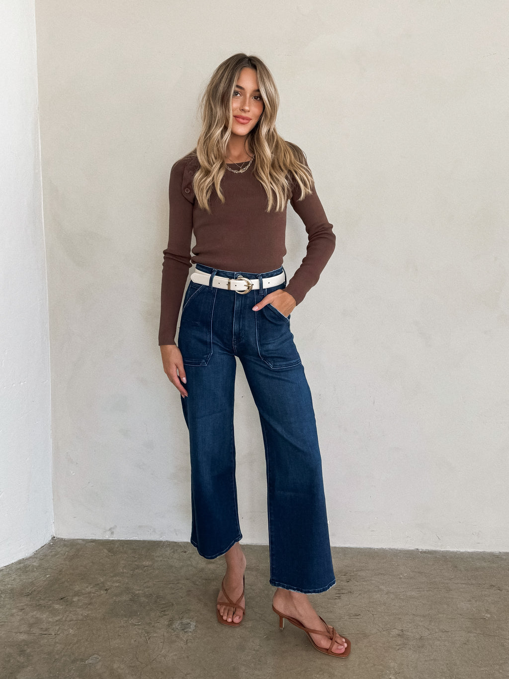 Mia Long Sleeve Knit Top in Brown