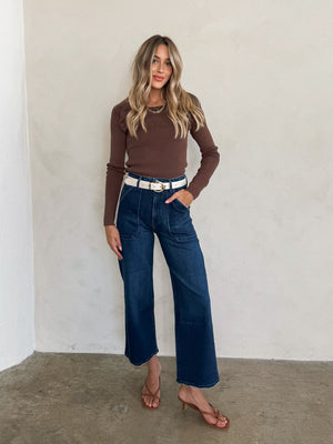 Mia Long Sleeve Knit Top in Brown