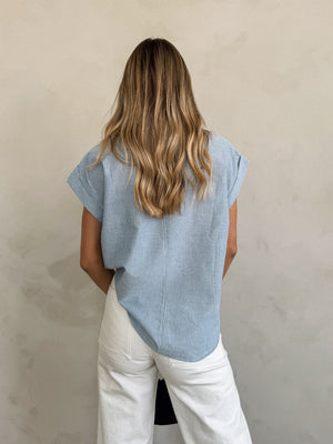 Celeste Stripe Button Up in Denim
