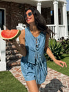 Let Loose Denim Tie Top - Stitch And Feather