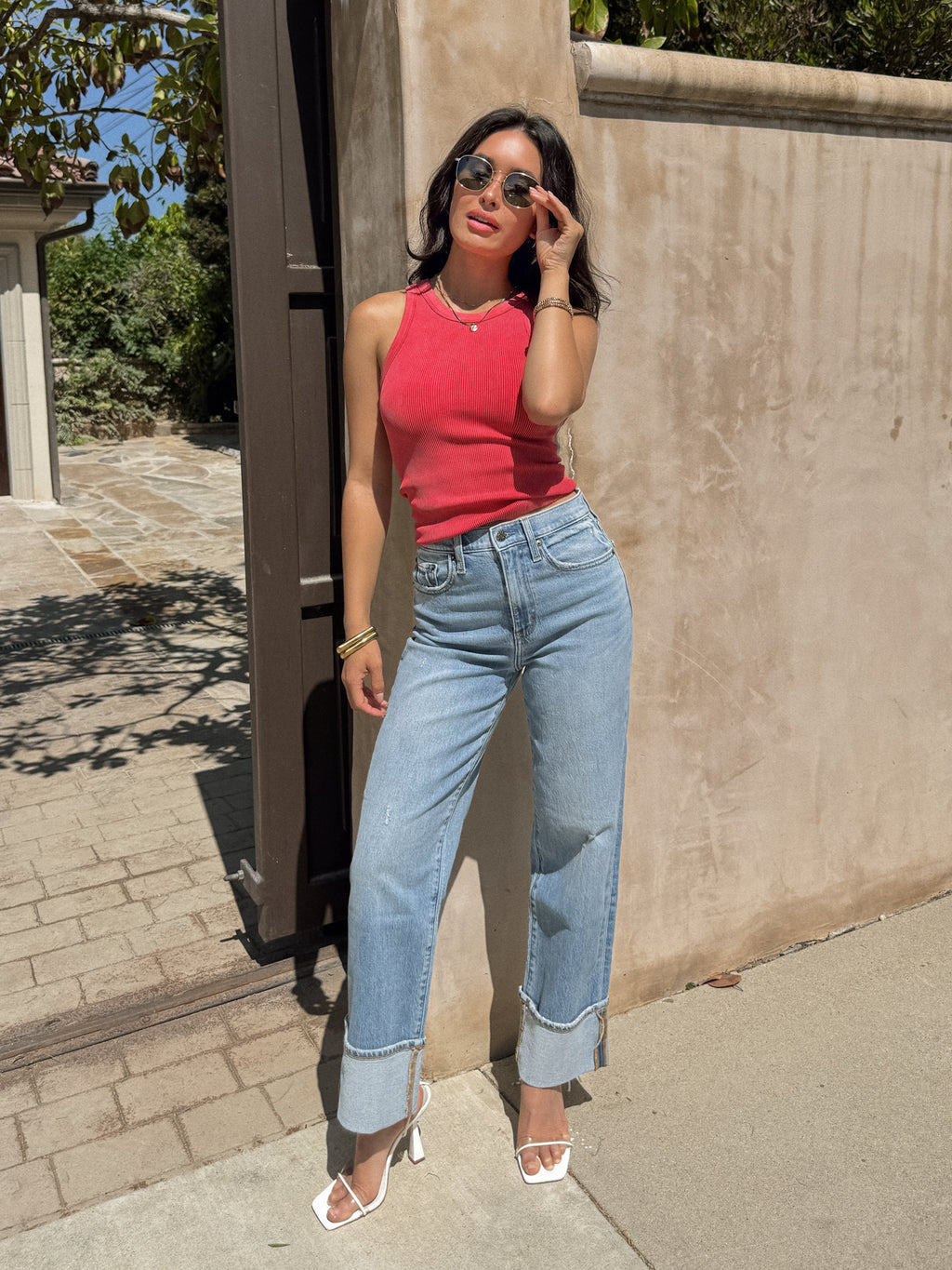 Laurel Ribbed Tank in Red - Stitch And Feather