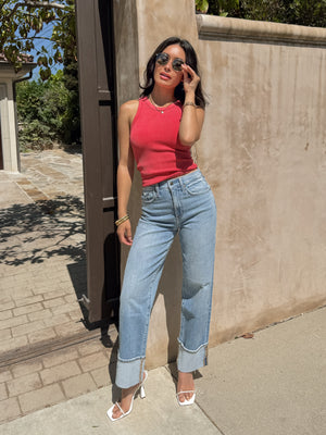 Laurel Ribbed Tank in Red - Stitch And Feather