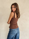Sweet Dreams Button Down Tank in Brown