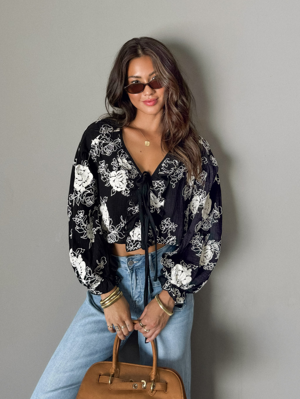 Allegra Embroidered Tie Front Blouse