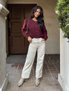 Sangria Button Knit Sweater
