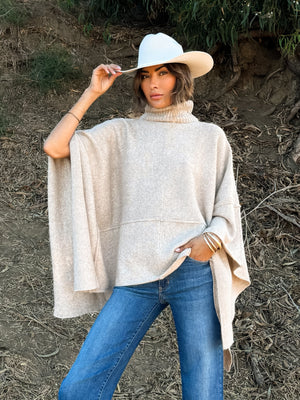 Countryside Turtleneck Knit Poncho - Stitch And Feather