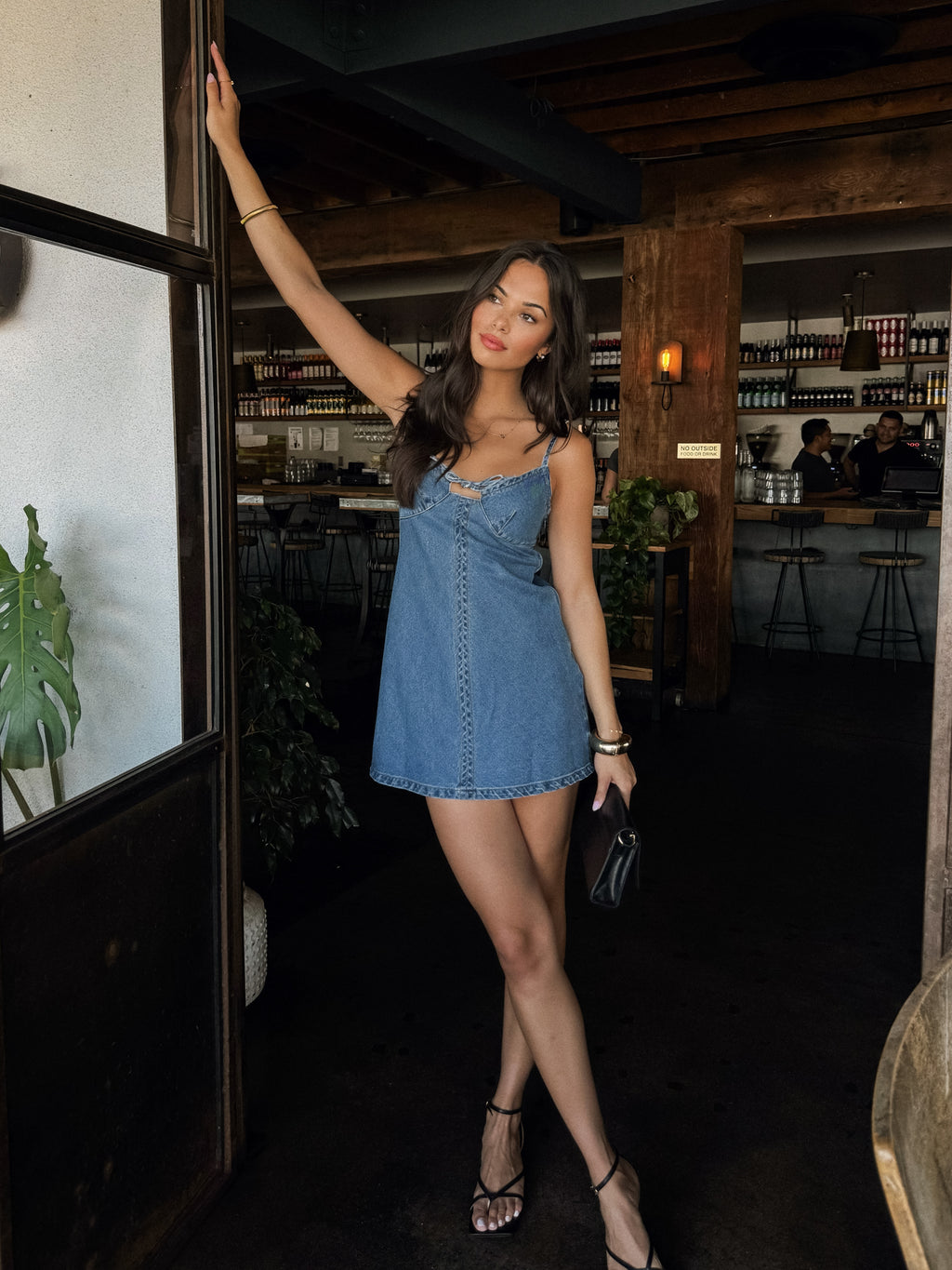 Sweetheart front tie mini dress- SM-D20961A, Denim - Stitch And Feather