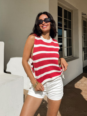 Scarlet Stripe Knit Tank - Stitch And Feather
