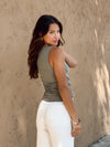 Teagan Twist Shoulder Top in Olive - Stitch And Feather