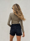 Cross the Line Stripe Top in Olive - Stitch And Feather