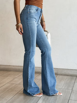 Cleo Skinny Flare Jeans in Med Denim - Stitch And Feather