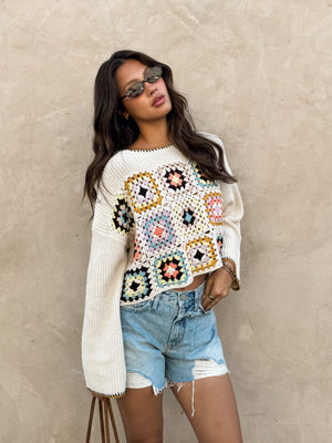 Haisley Patchwork Crochet Sweater - Stitch And Feather