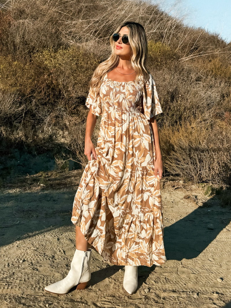 Falling Leaves Floral Maxi Dress - Stitch And Feather