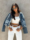 Free Falling Cropped Denim Jacket - Stitch And Feather