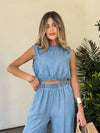 Isola Crop Top in Denim - Stitch And Feather