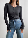 Henley Ribbed Long Sleeve in Charcoal