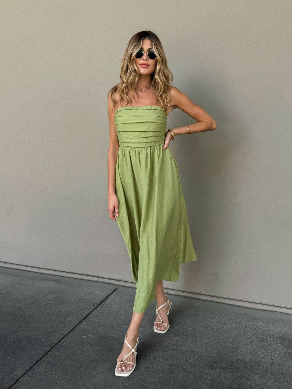 Elowen Pleated Midi Dress - Stitch And Feather