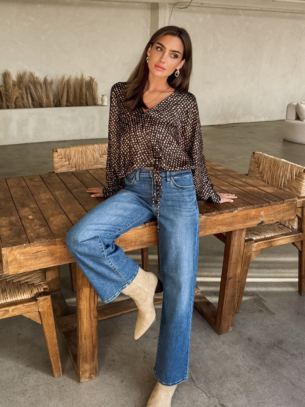 Senara Print Surplice Top