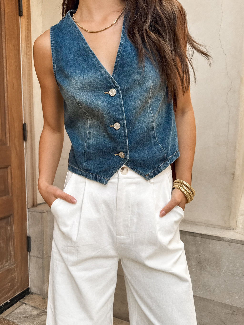 Follow Your Arrow Denim Vest - Stitch And Feather