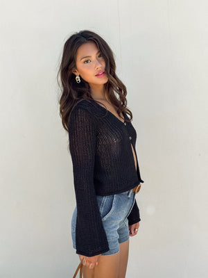 Isolde Crochet Knit Top in Black - Stitch And Feather