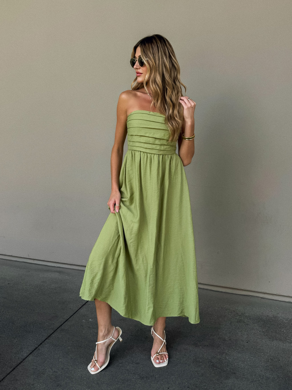Elowen Pleated Midi Dress - Stitch And Feather