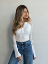 Thea Lace Henley Top in Off White