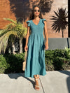 On the Town Midi Dress in Teal - Stitch And Feather